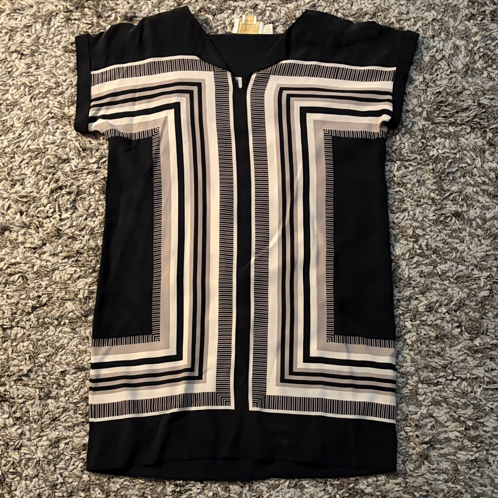 Black, Tan and Ivory Geometric Mini Dress
